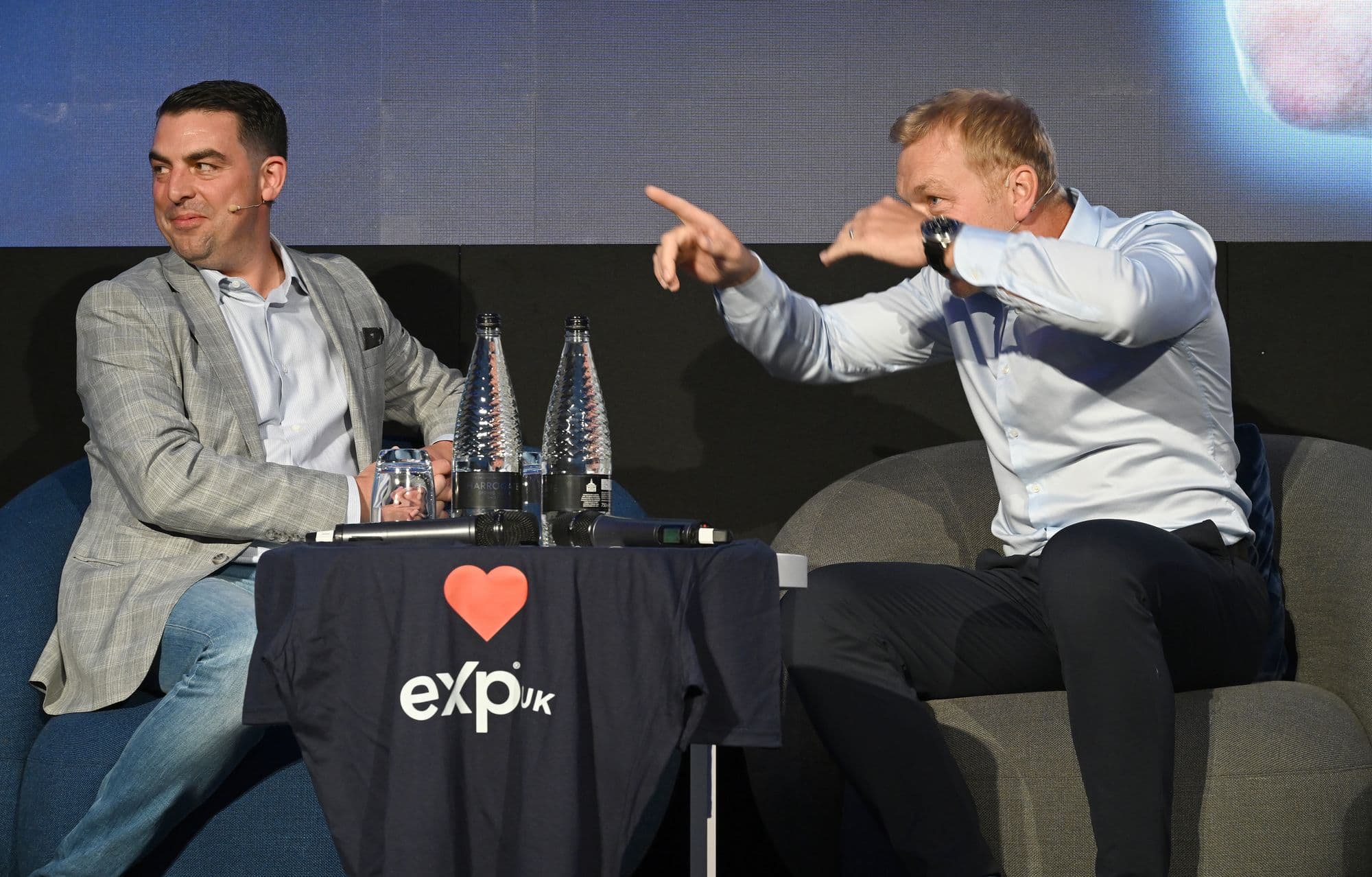 Adam Day and Sir Chris Hoy sharing a laugh on stage
